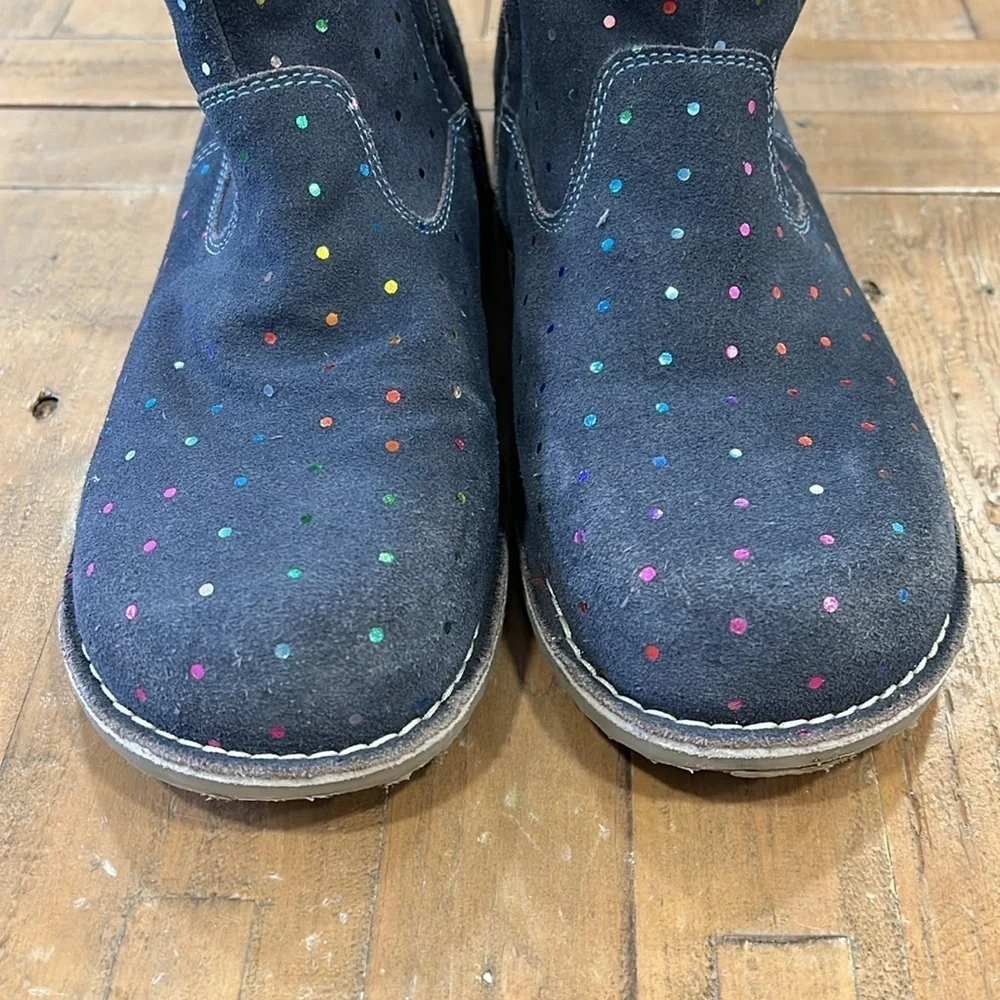 Mini Boden blue suede metallic dot Chelsea boots